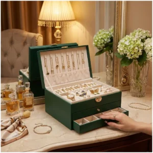 Multifunctional Three Layer Leather Jewelry Box