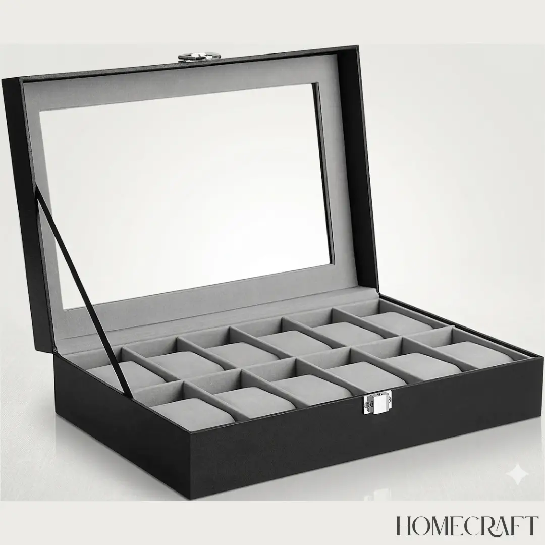 12 Slot Luxury Watch Box Black Color - Image 2