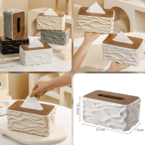 Elegant Wave Pattern Tissues Boxs With Wooden Lid