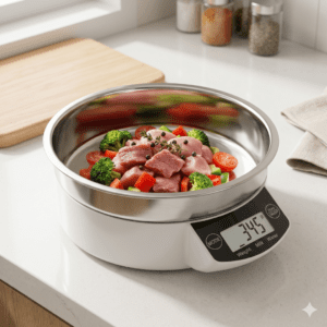 Weight scale with stainless steel bowl
