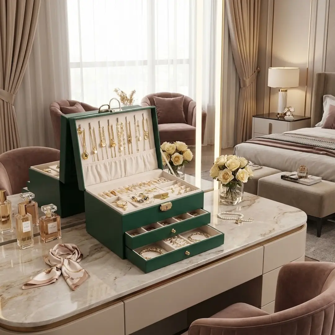 Multifunctional Three Layer Leather Jewelry Box - Image 2