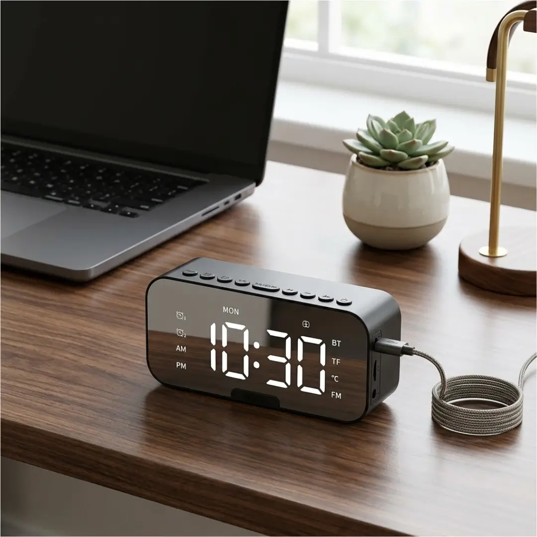Rechargeable Digital Alarm Clock With Speaker - Image 2