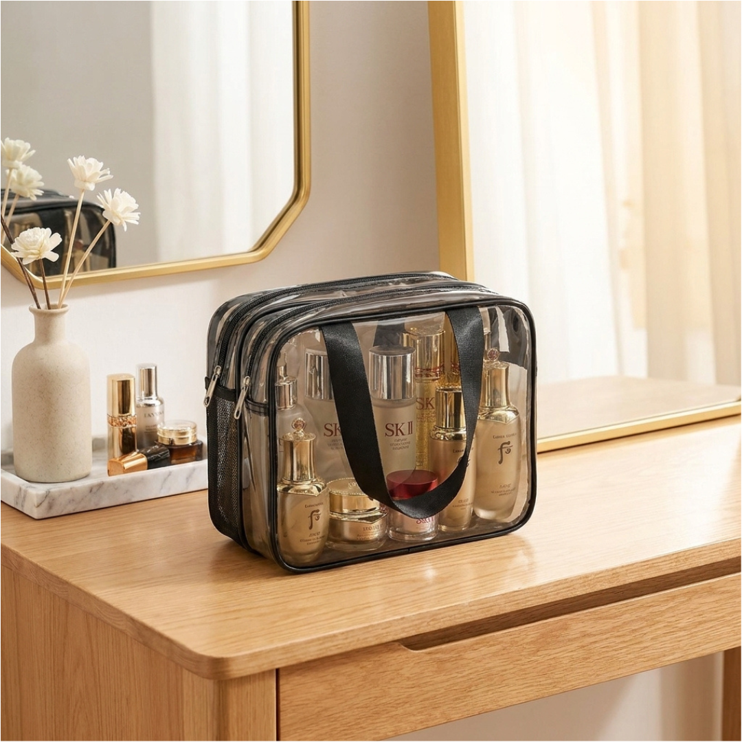 Double Layer Transparent Travel Cosmetic Bag - Image 2