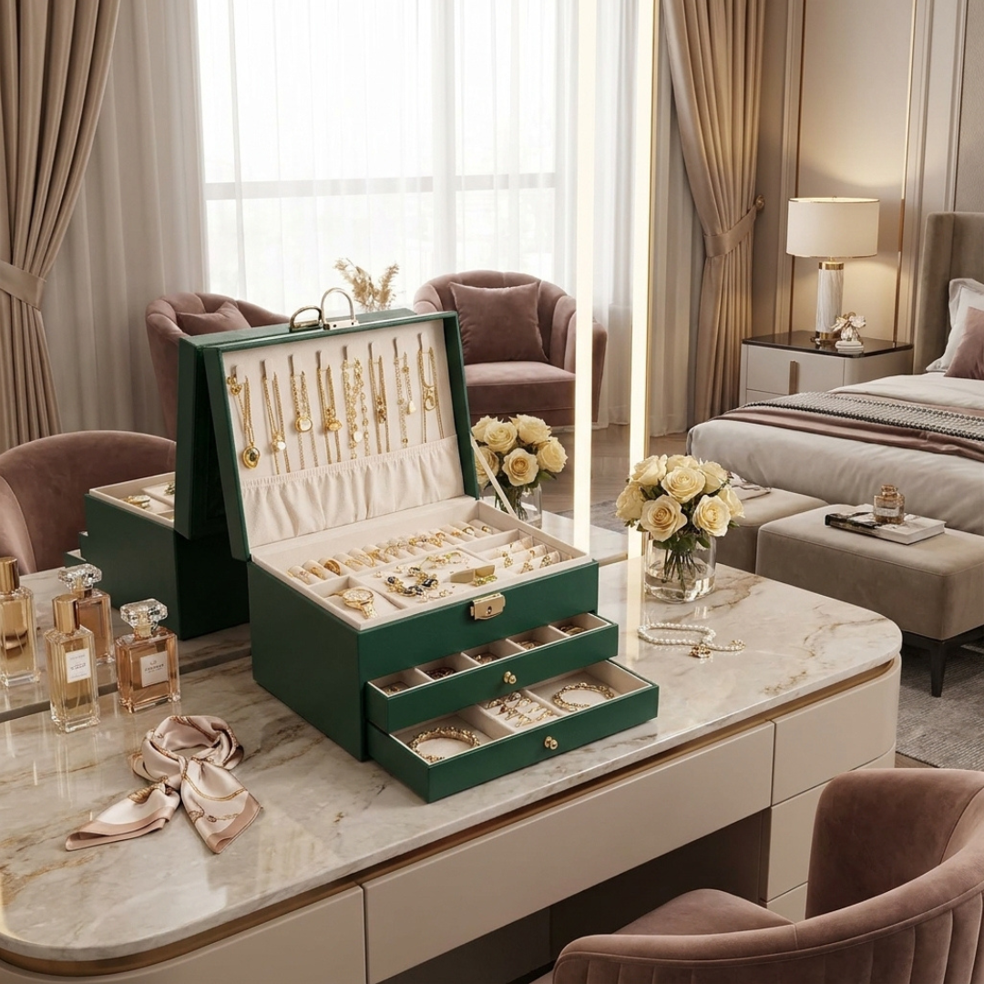Multifunctional Three Layer Leather Jewelry Box - Image 2