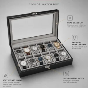 12 Slot Luxury Watch Box Black Color