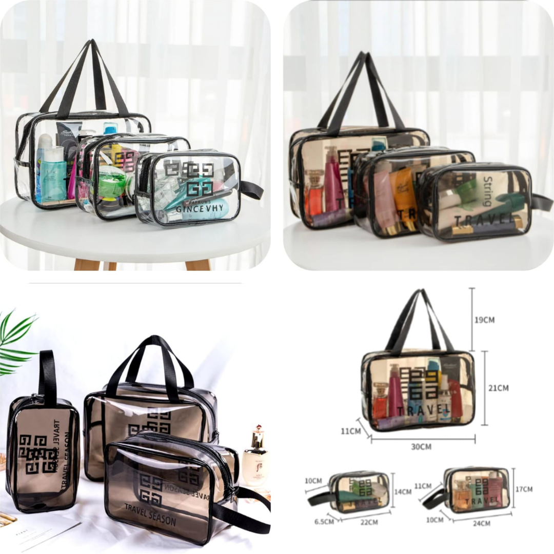 Transparent Travel Cosmetic Bag Pack Of 3 - Image 3