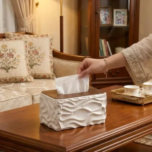 Elegant Wave Pattern  Tissues Boxs With Wooden Lid