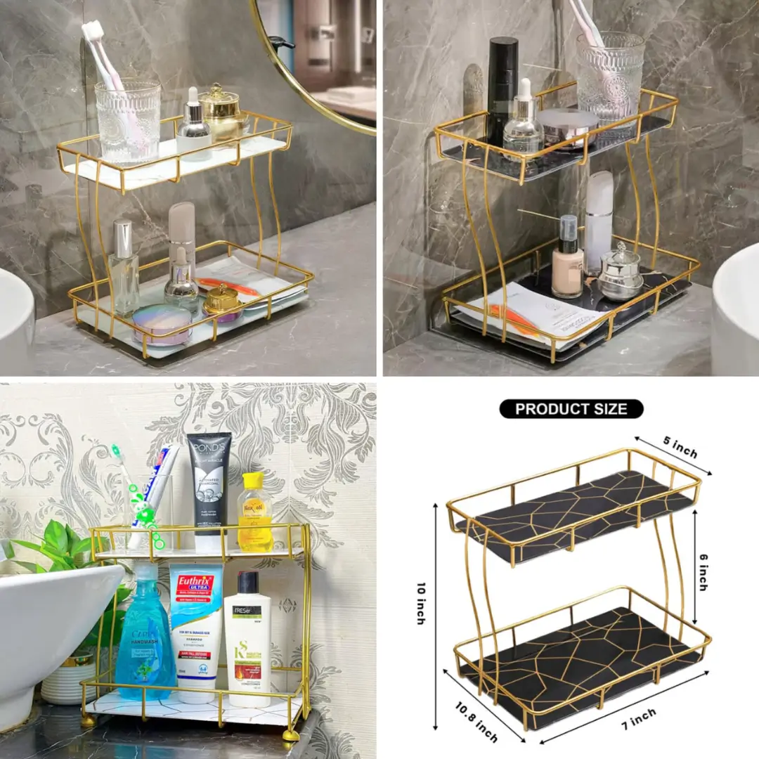 2-Tier Rectangular Golden Vanity Stand - Image 2