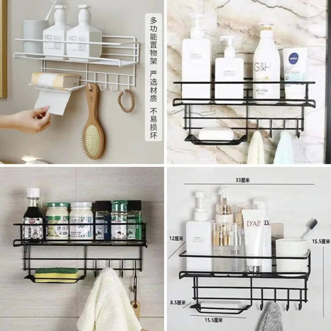 Wall-Mounted Shelf with Hooks & Soap Dish - Image 2