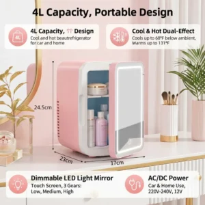 4L Vanity Mirror LED Portable Fridge