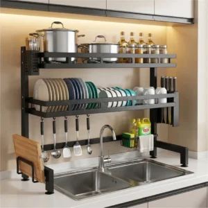 2-Layer Over-the-Sink Rack  Adjustable Dish Drying Organizer