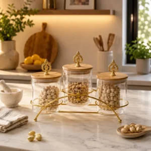 Luxury Glass Storage Jars 3PCS Set with Stand