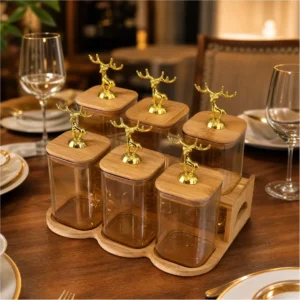 Diamond Storage Glass Jar Set with Wooden Stand
