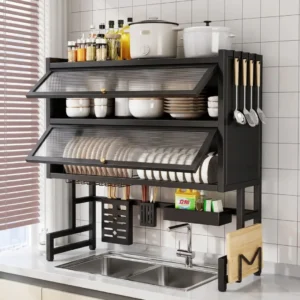 Over-the-Sink Cabinet — 2-Layer Enclosed Dish Rack