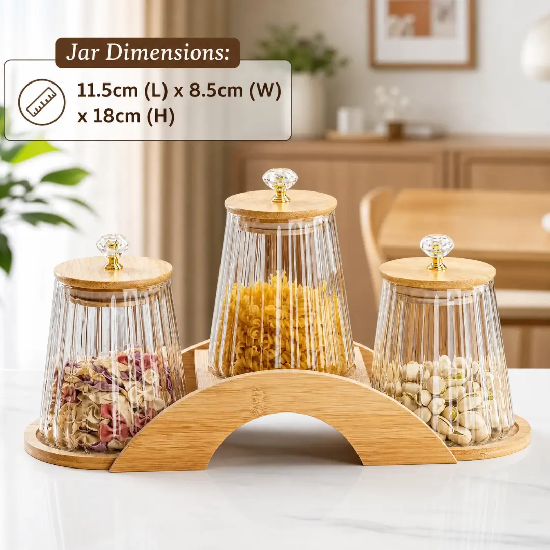 Gourd-Shaped Glass Storage Jar Set with Wooden Stand - Image 3