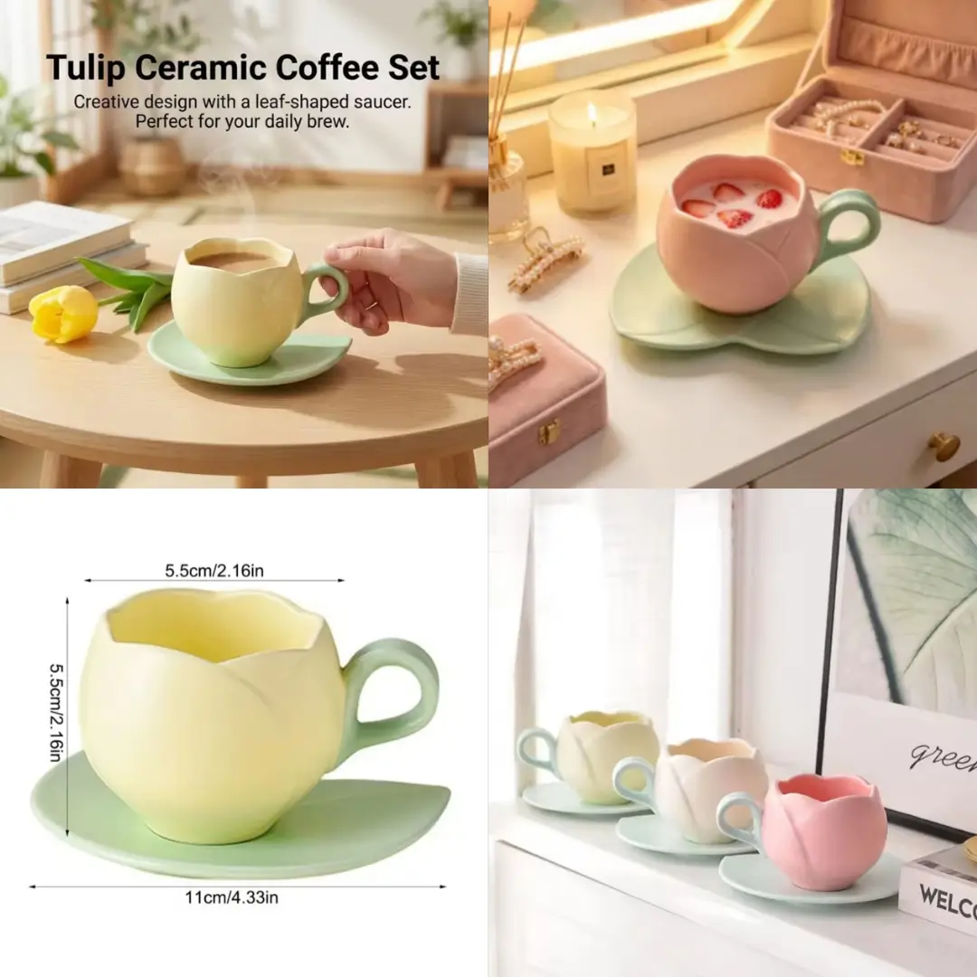 Tulip Ceramic Coffee Set — Cup & Saucer - Image 2