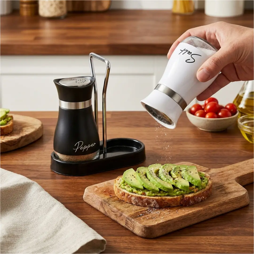 Salt & Pepper Shaker Set with Stand - Image 2