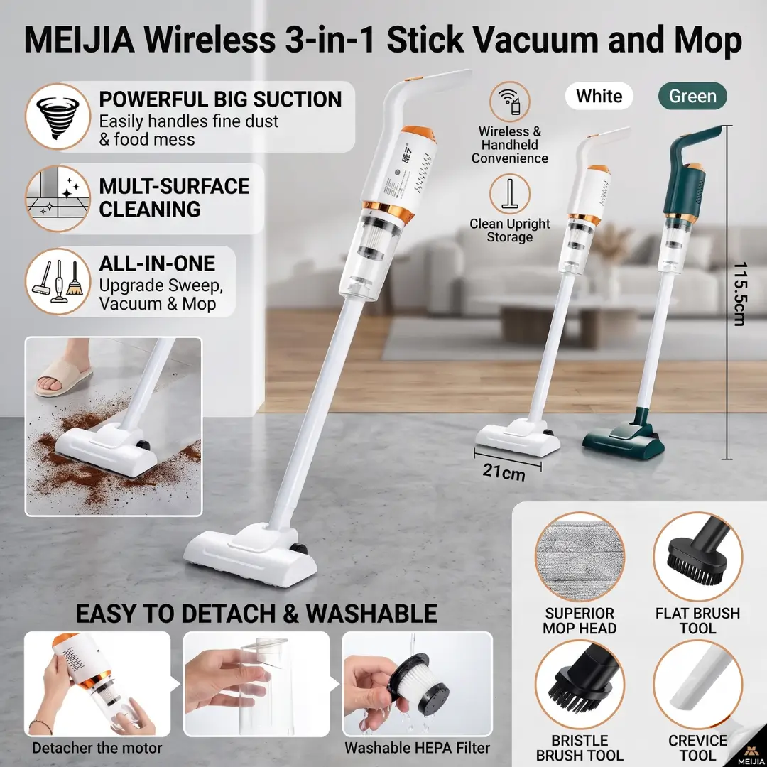 Rechargeable Long Handheld Vacuum Cleaner (3-in-1) - Image 3