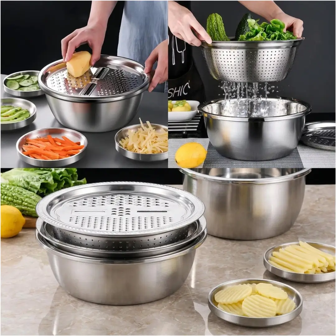 Multifunctional Stainless Steel Colander with Grater - Image 2