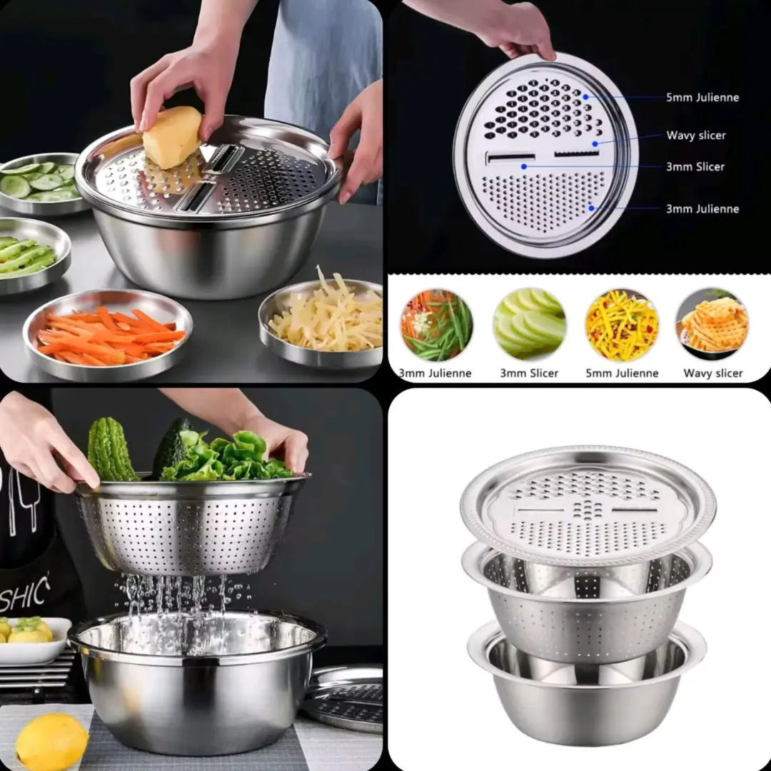 Multifunctional Stainless Steel Colander with Grater - Image 3